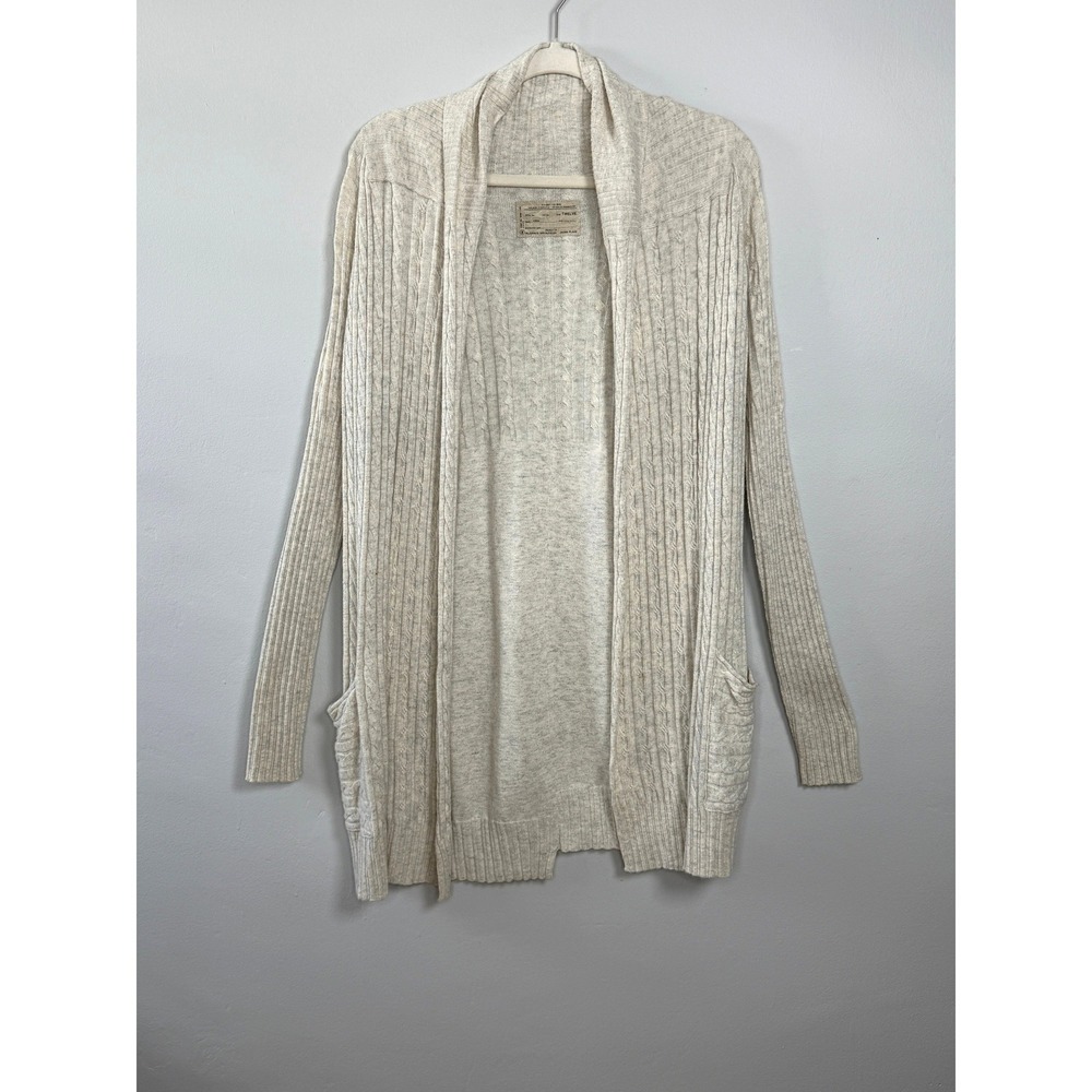 AllSaints Spitalfield Cardigan 12 Beige Cable Knit Cashmere Angora Open Front
